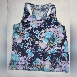 Sew In Love Navy Floral Racerback Tank with Blue & Lavender Blooms